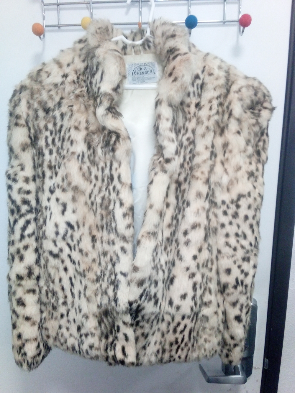 Faux Fur Leopard Print Teddy Jacket - Cream/Black